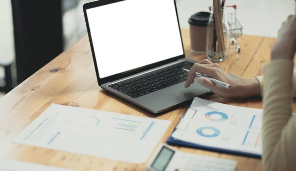 Administrator business man financial inspector and secretary making report calculating balance