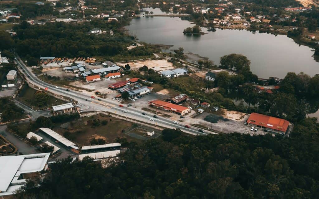 Aerial view of the rural town in Malaysia.